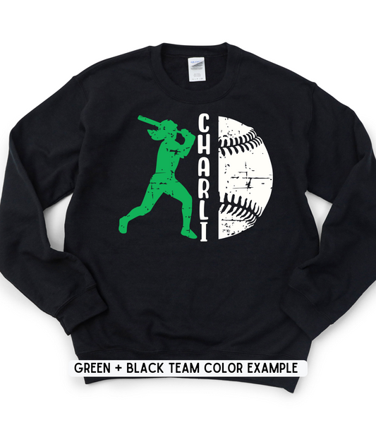 ADULT CUSTOMIZABLE SOFTBALL SILHOUETTE W/NAME CREWNECK