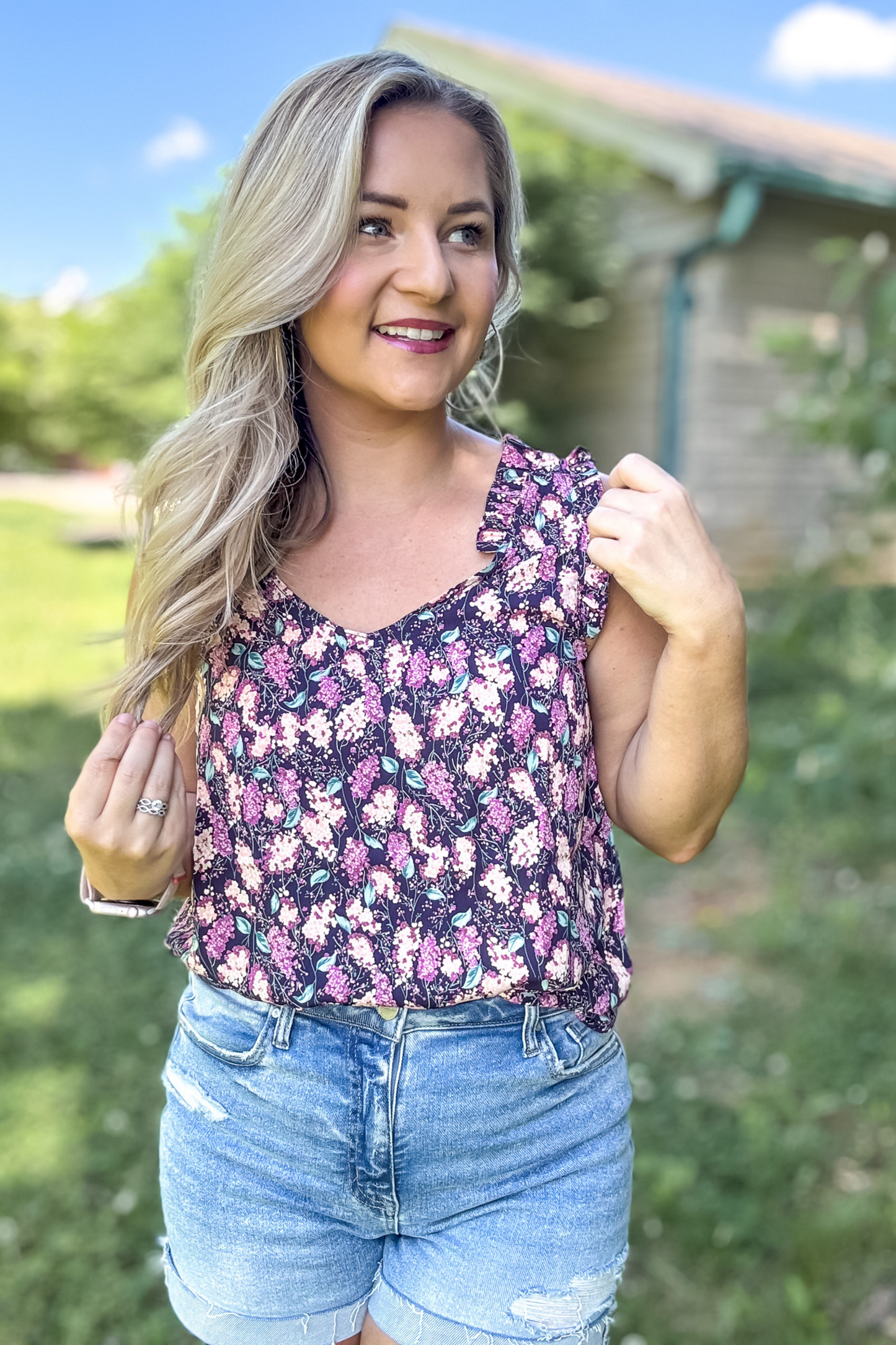 BLOOMS WAITING RUFFLED TOP - FINAL SALE