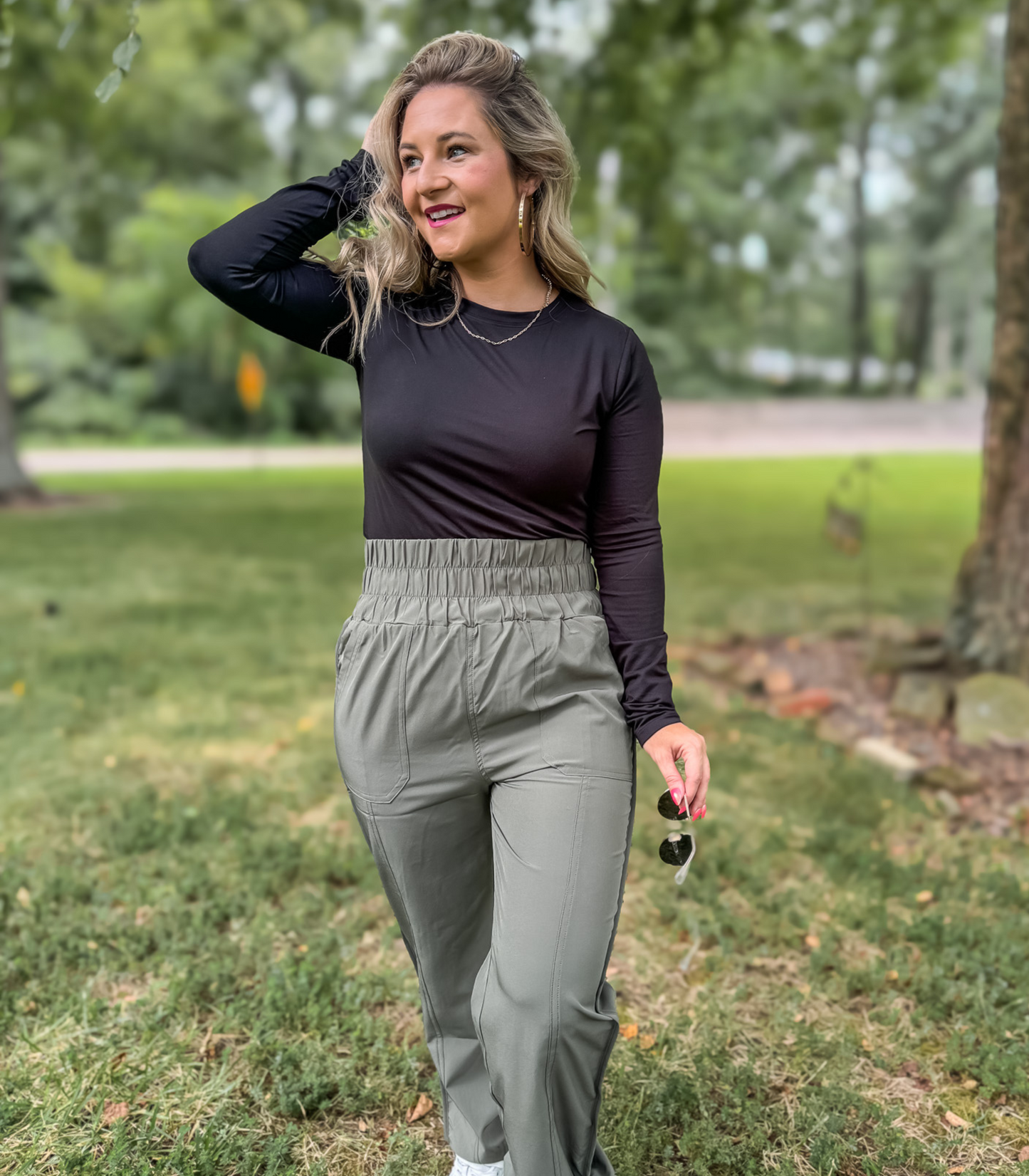 *BEST SELLING* ON THE MOVE SMOCKED WAIST JOGGERS - OLIVE