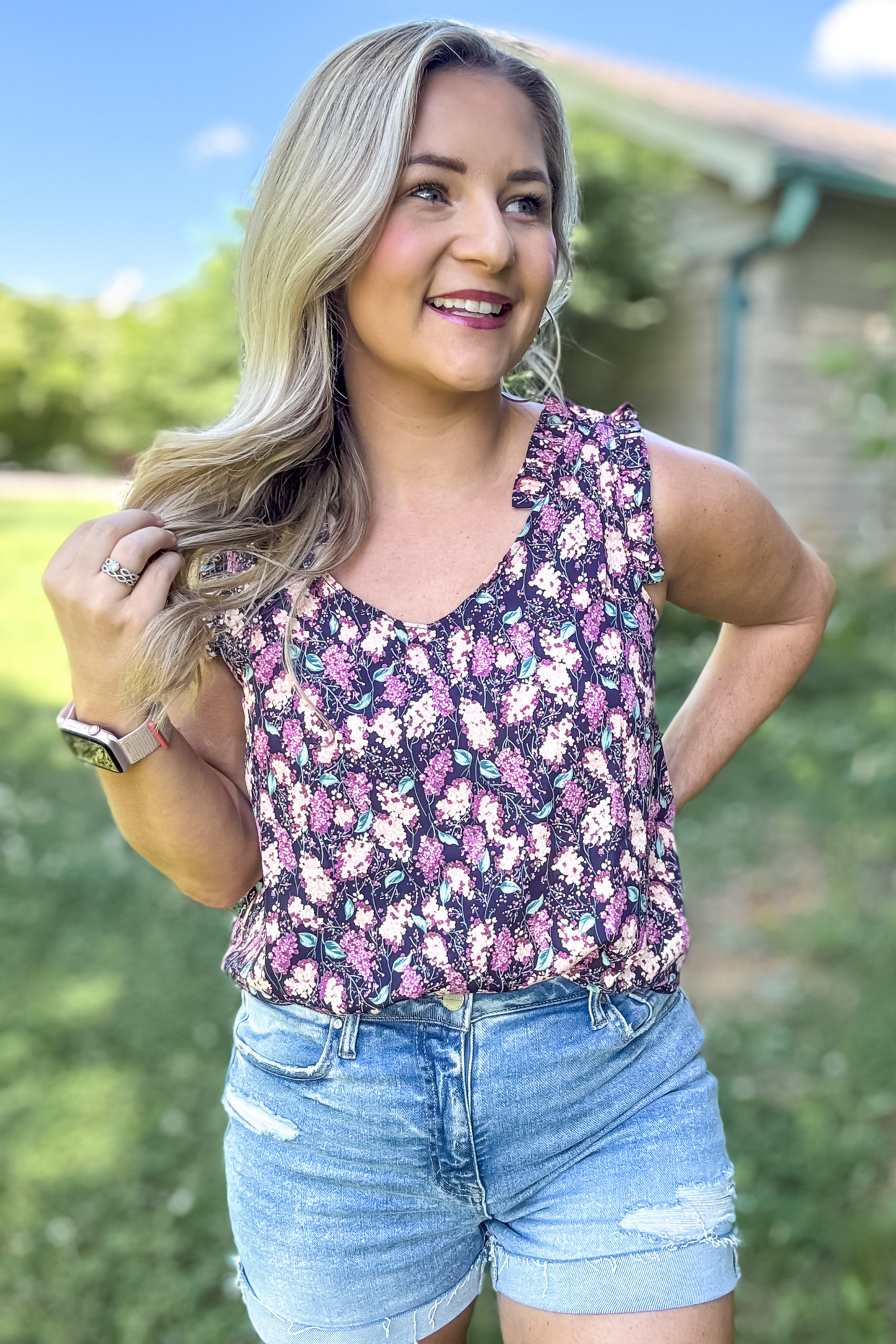 BLOOMS WAITING RUFFLED TOP - FINAL SALE