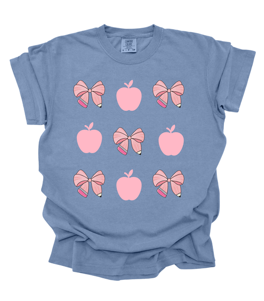 APPLES + BOWS TEACHERS TEE - PJ EXCLUSIVE