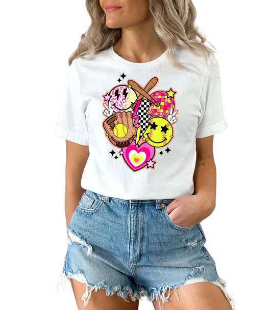 SOFTBALL SMILEY COLLAGE TEE OPTIONS