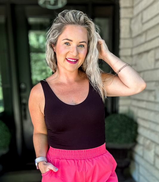 BLACK DOUBLED LAYERED V NECK TANK - BEST OF THE BEST BASIC - FINAL SALE