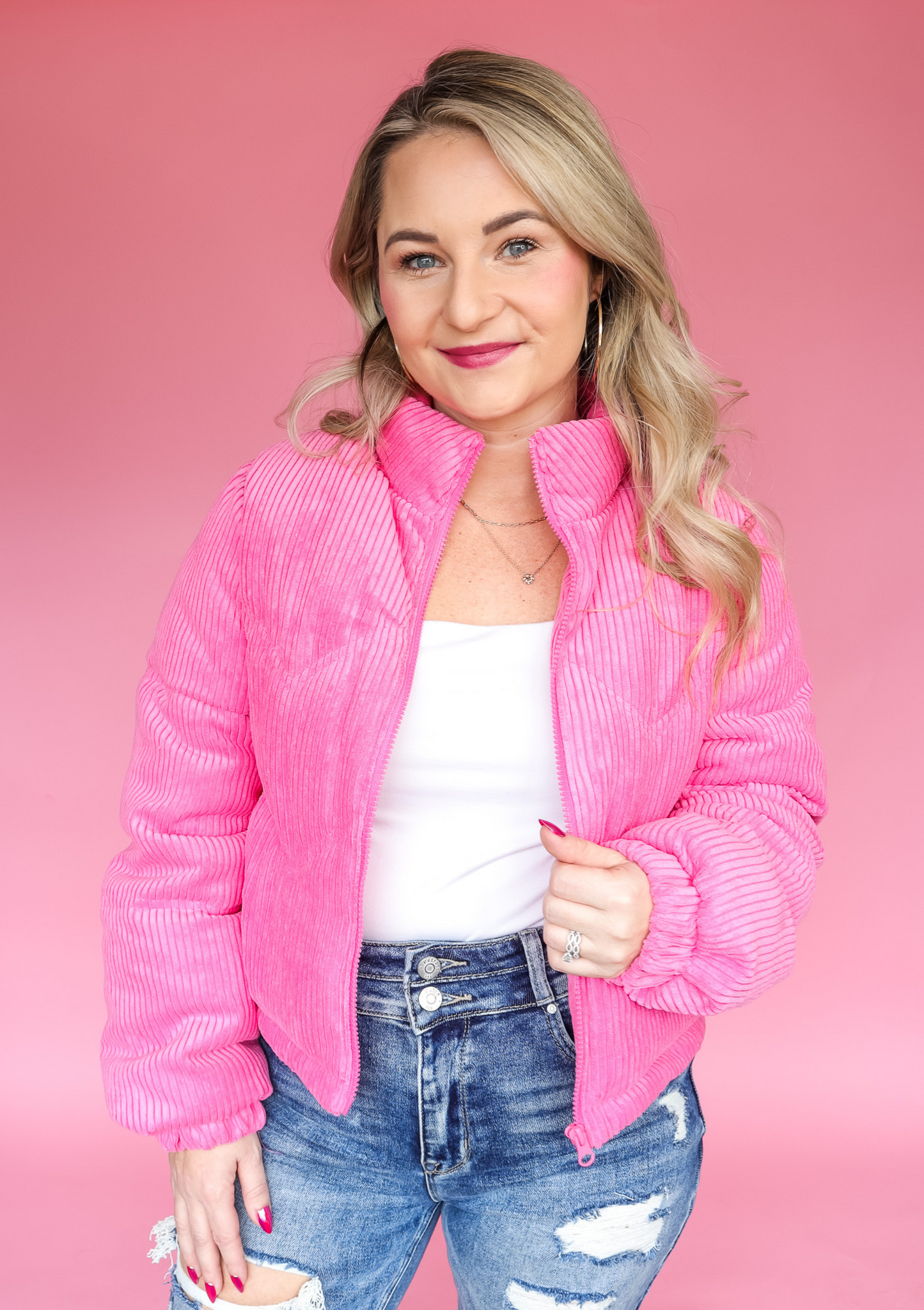 HARD TO FOCUS PINK CROP PUFFER JACKET