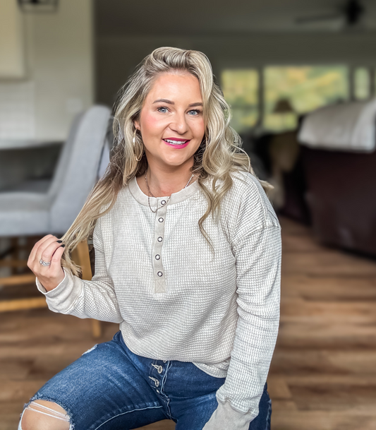 WHEN I GO BABY WAFFLE KNIT HENLEY - FINAL SALE