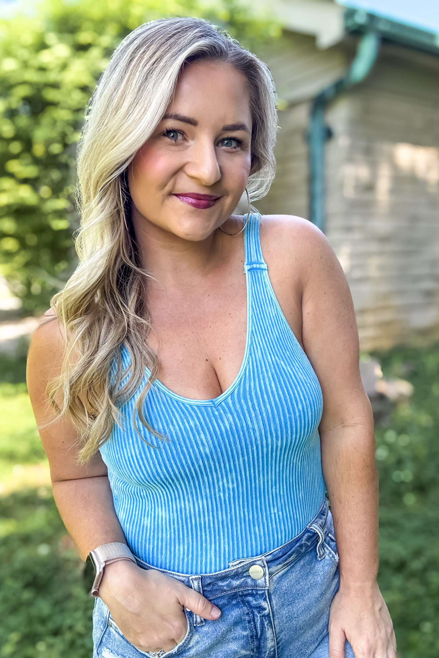ALWAYS MOVING RIBBED PADDED TANK - OCEAN BLUE