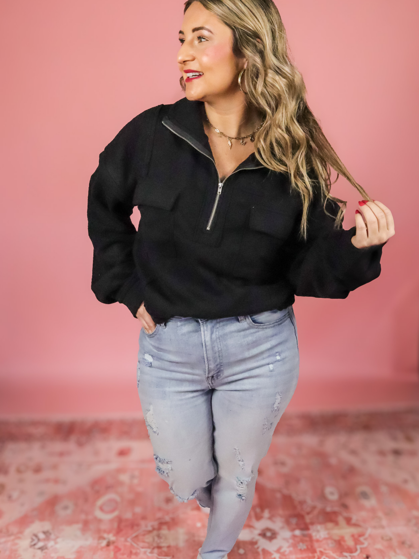 DRIVE DOWN MAIN MIXED MEDIA QUARTER ZIP PULLOVER - FINAL SALE