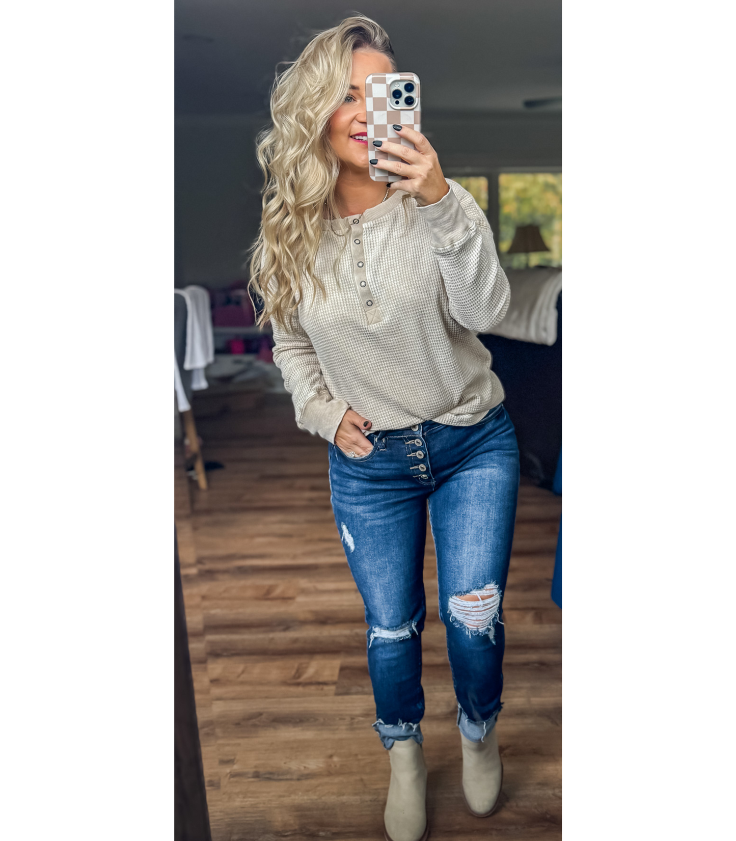 WHEN I GO BABY WAFFLE KNIT HENLEY - FINAL SALE