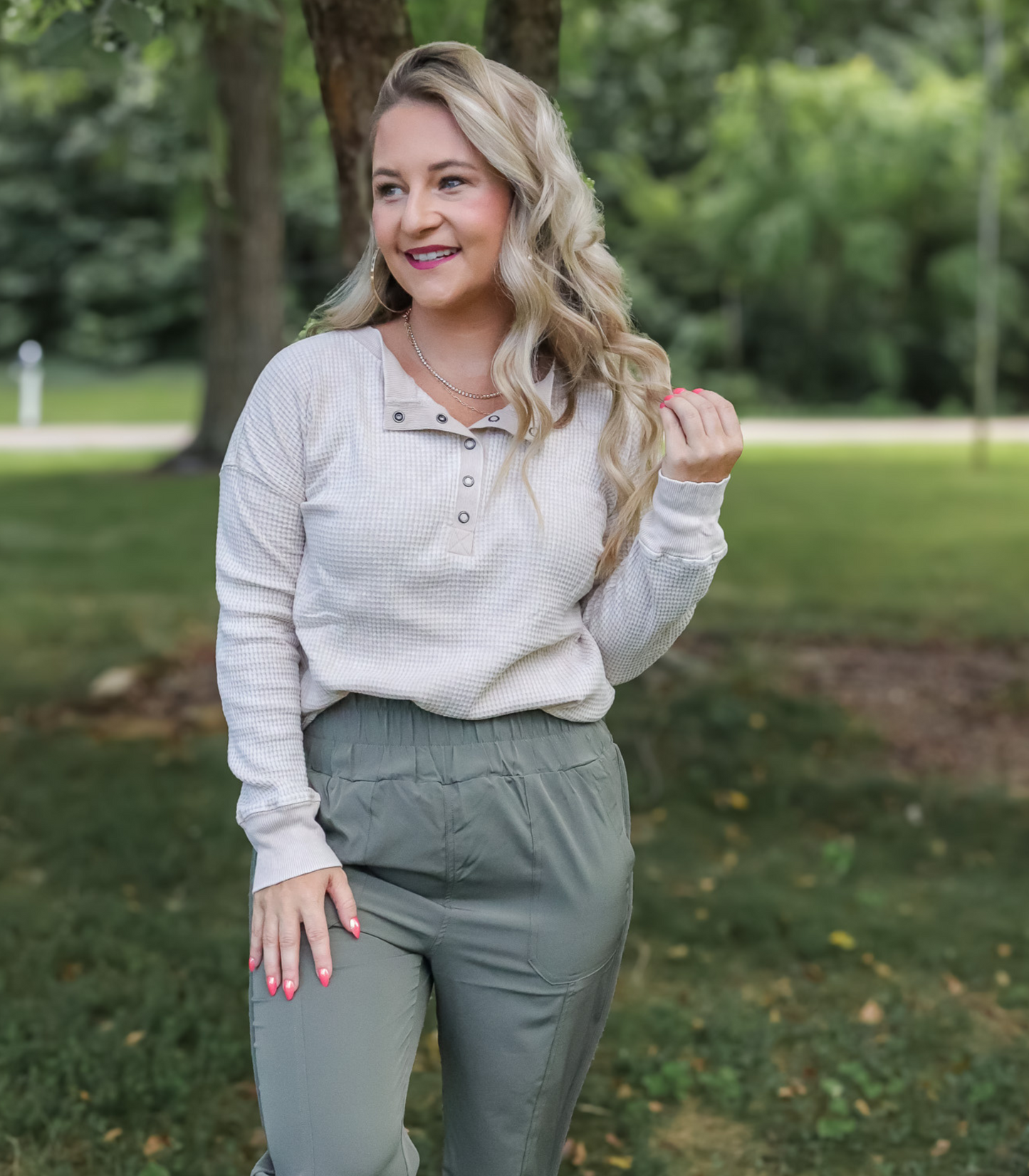 WHEN I GO BABY WAFFLE KNIT HENLEY - FINAL SALE