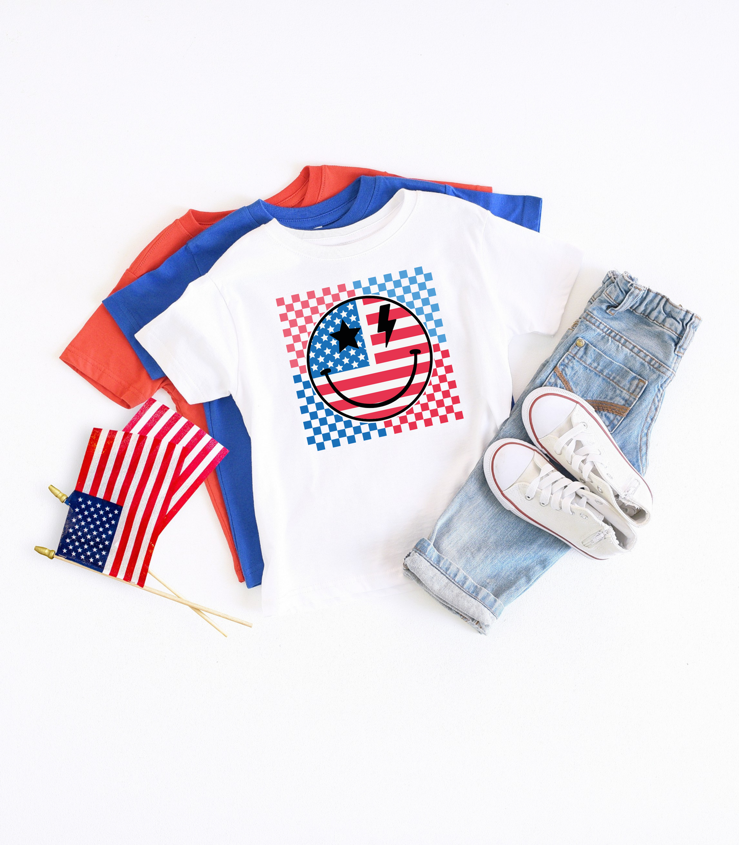 CHECKERED PATRIOTIC SMILEY KIDS