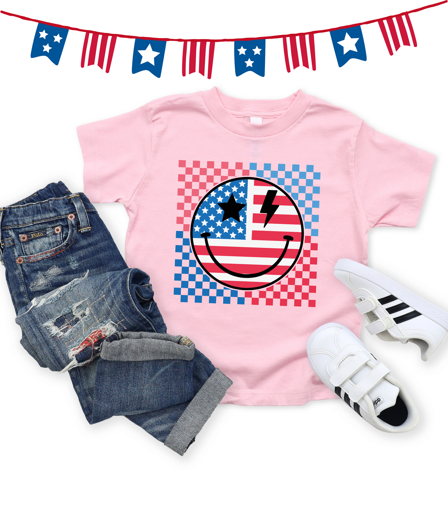 CHECKERED PATRIOTIC SMILEY KIDS