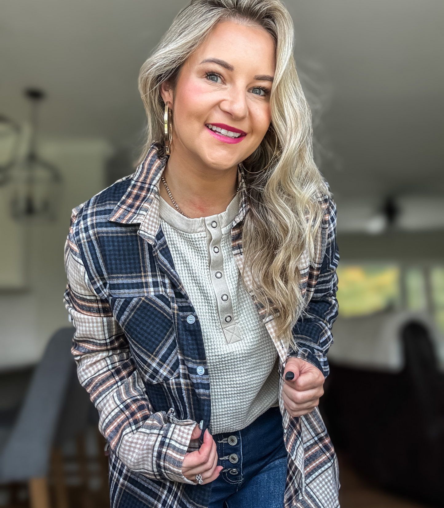 WHEN I GO BABY WAFFLE KNIT HENLEY - FINAL SALE
