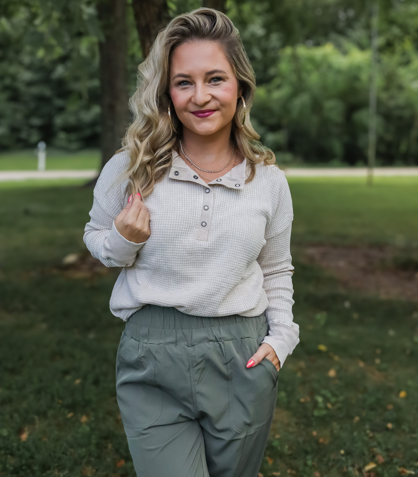 WHEN I GO BABY WAFFLE KNIT HENLEY - FINAL SALE