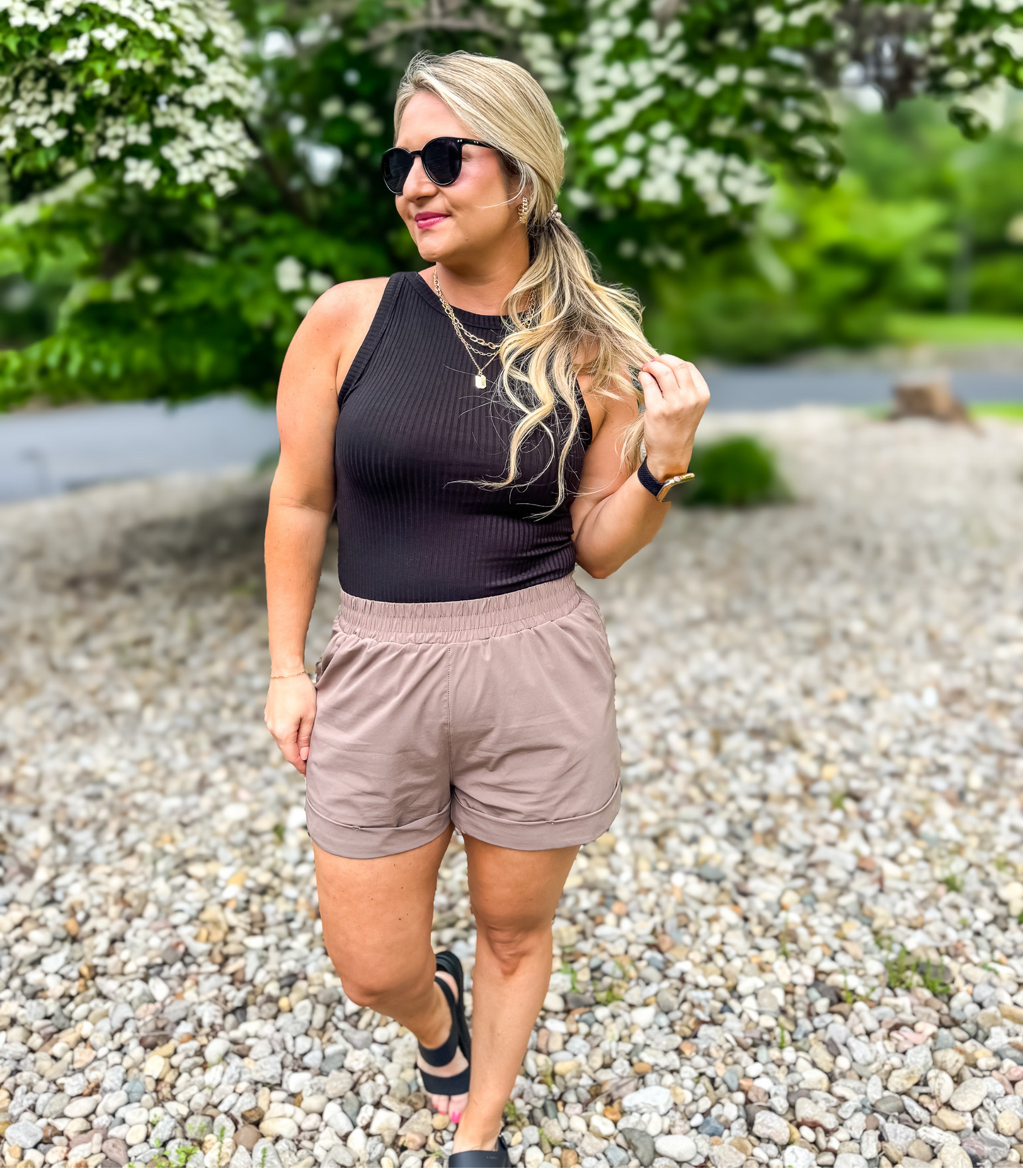 SLAY THE WAY HIGH WAISTED ATHELETIC SHORTS - TAUPE