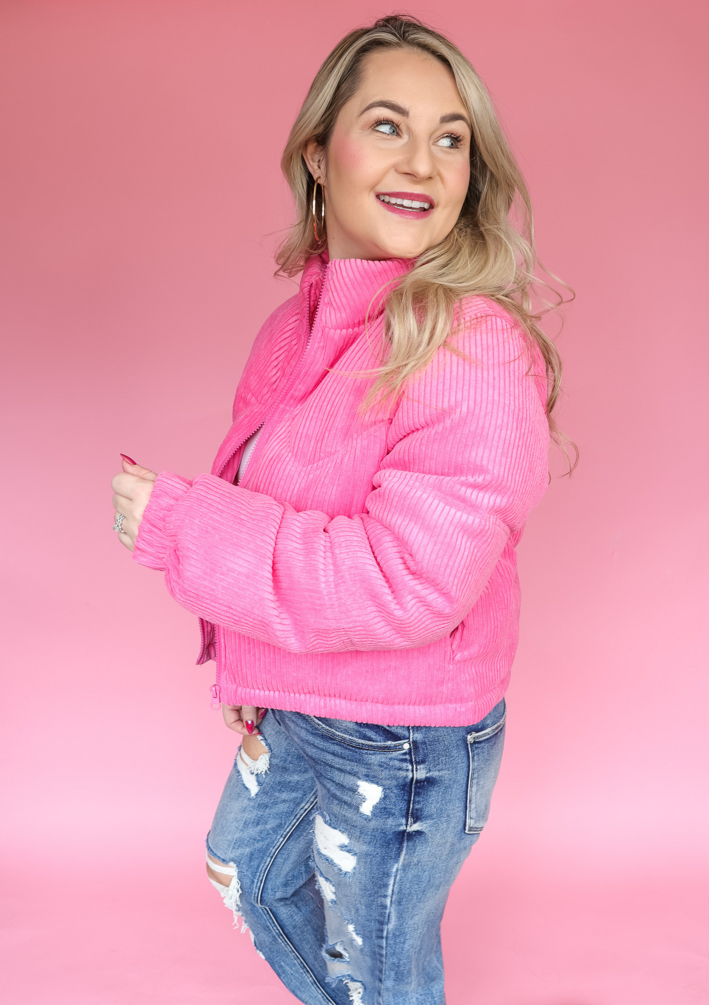 HARD TO FOCUS PINK CROP PUFFER JACKET