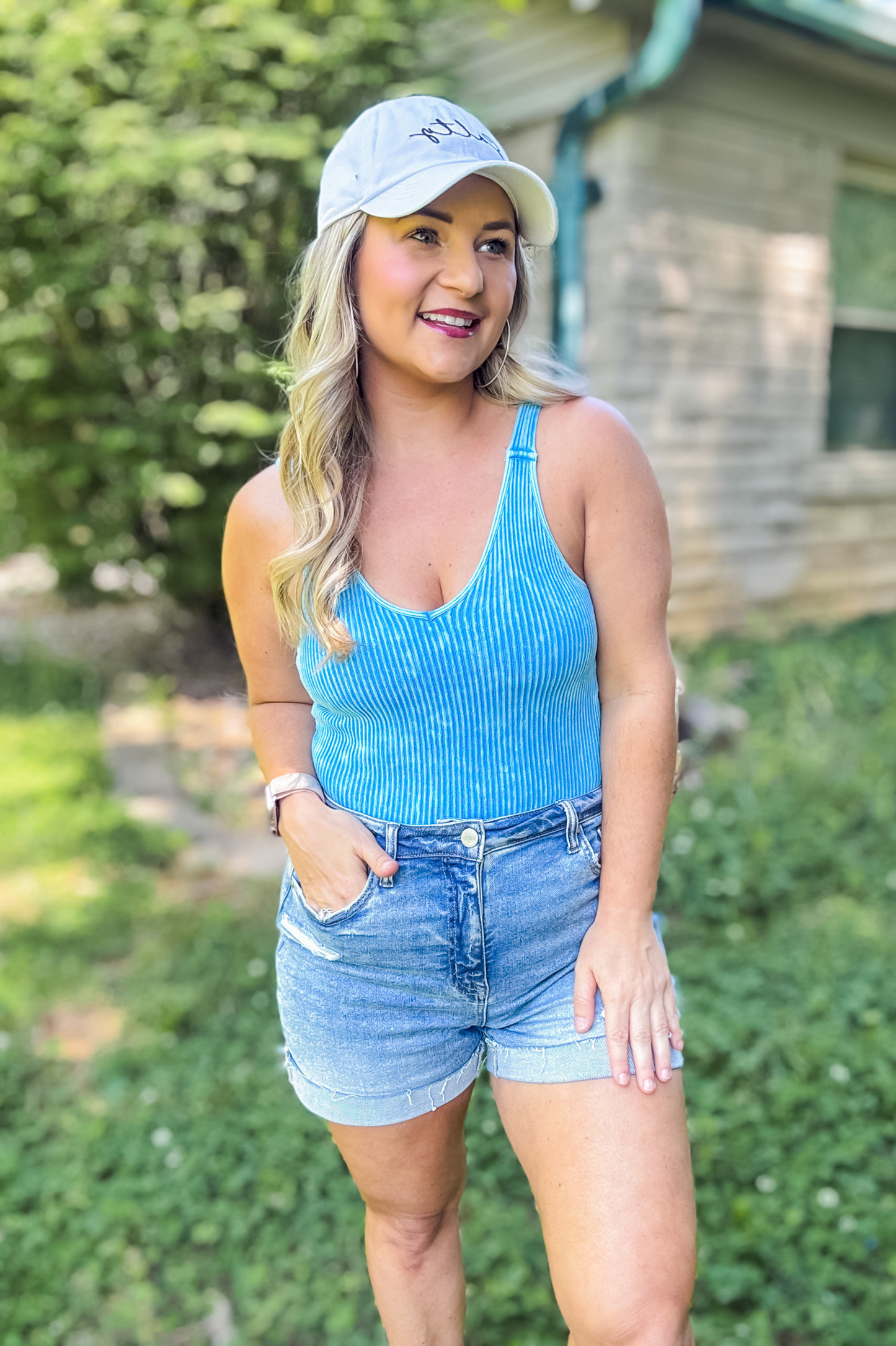 ALWAYS MOVING RIBBED PADDED TANK - OCEAN BLUE