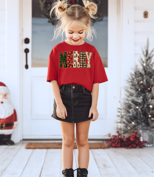 YOUTH FAUX FABRIC MERRY - TODDLER & YOUTH TEES