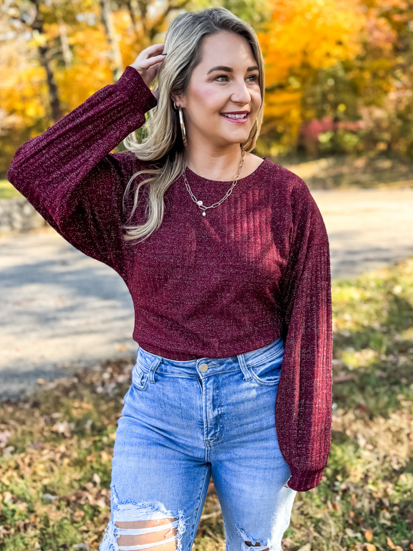 WINTER NIGHTS SKY METALLIC RIBBED KNIT TOP