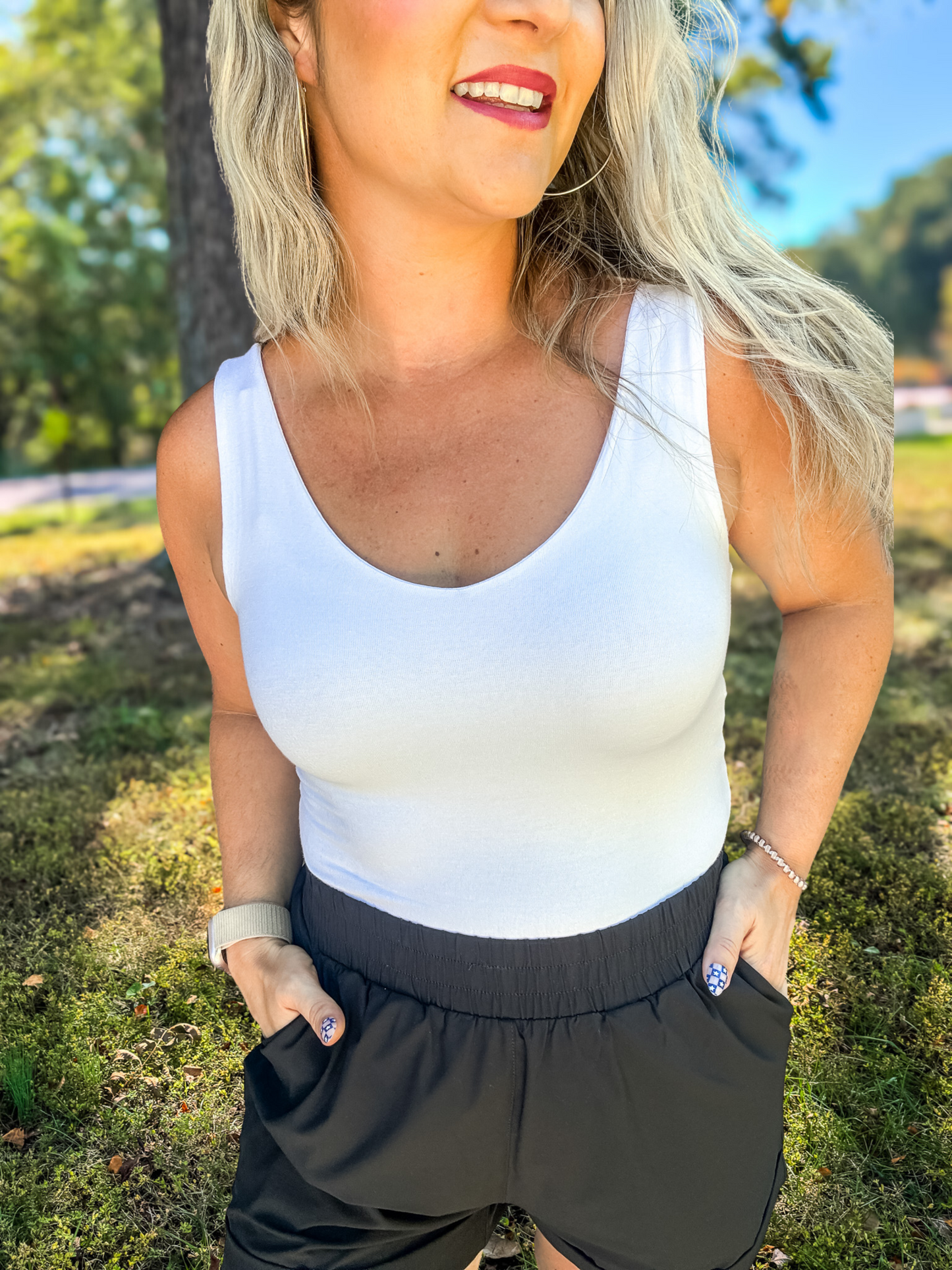WHITE DOUBLED LAYERED V NECK TANK - BEST OF THE BEST BASIC