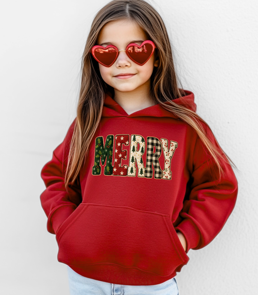 YOUTH FAUX FABRIC MERRY - TODDLER & YOUTH SWEATSHIRT OPTIONS