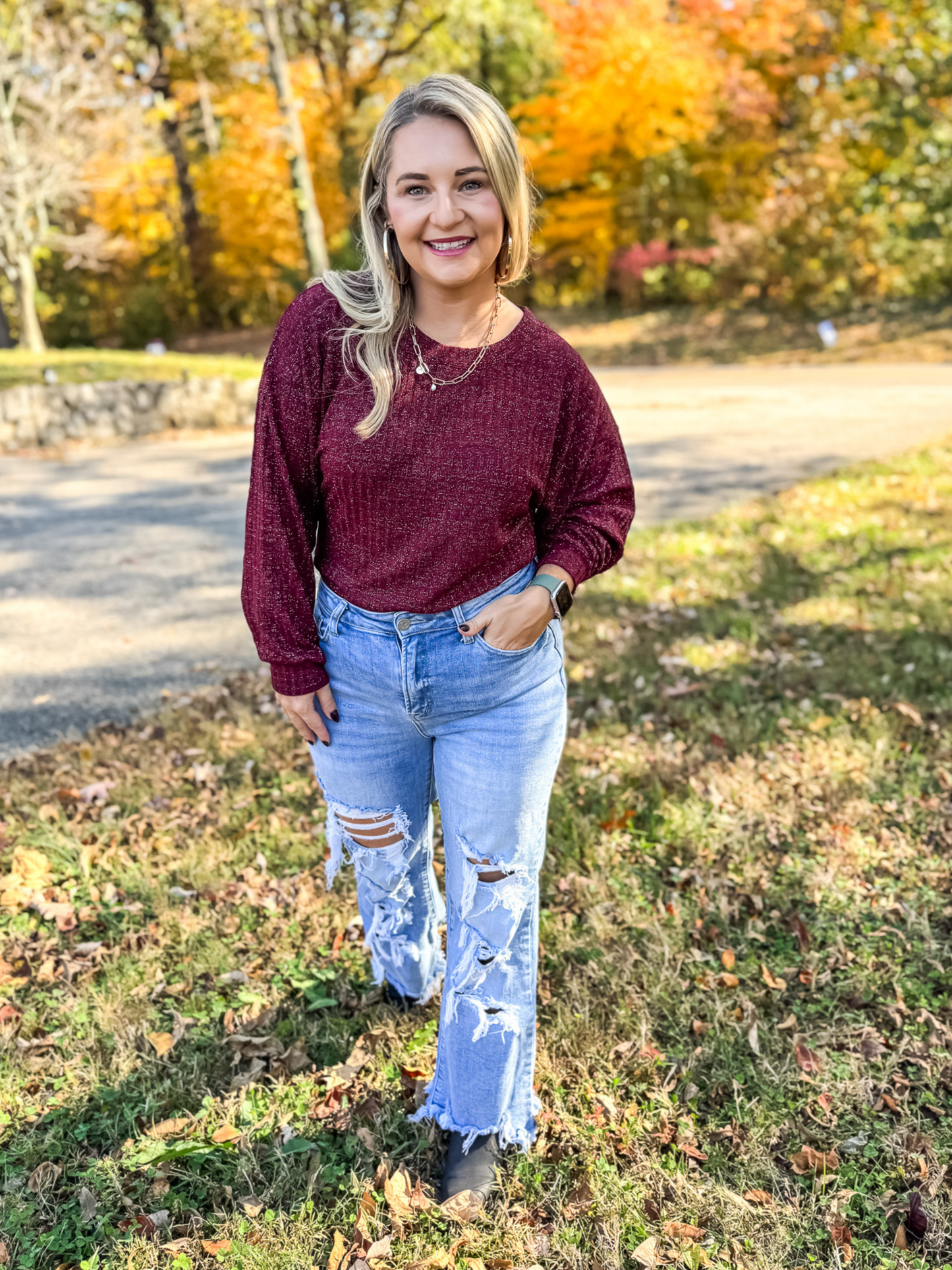 WINTER NIGHTS SKY METALLIC RIBBED KNIT TOP