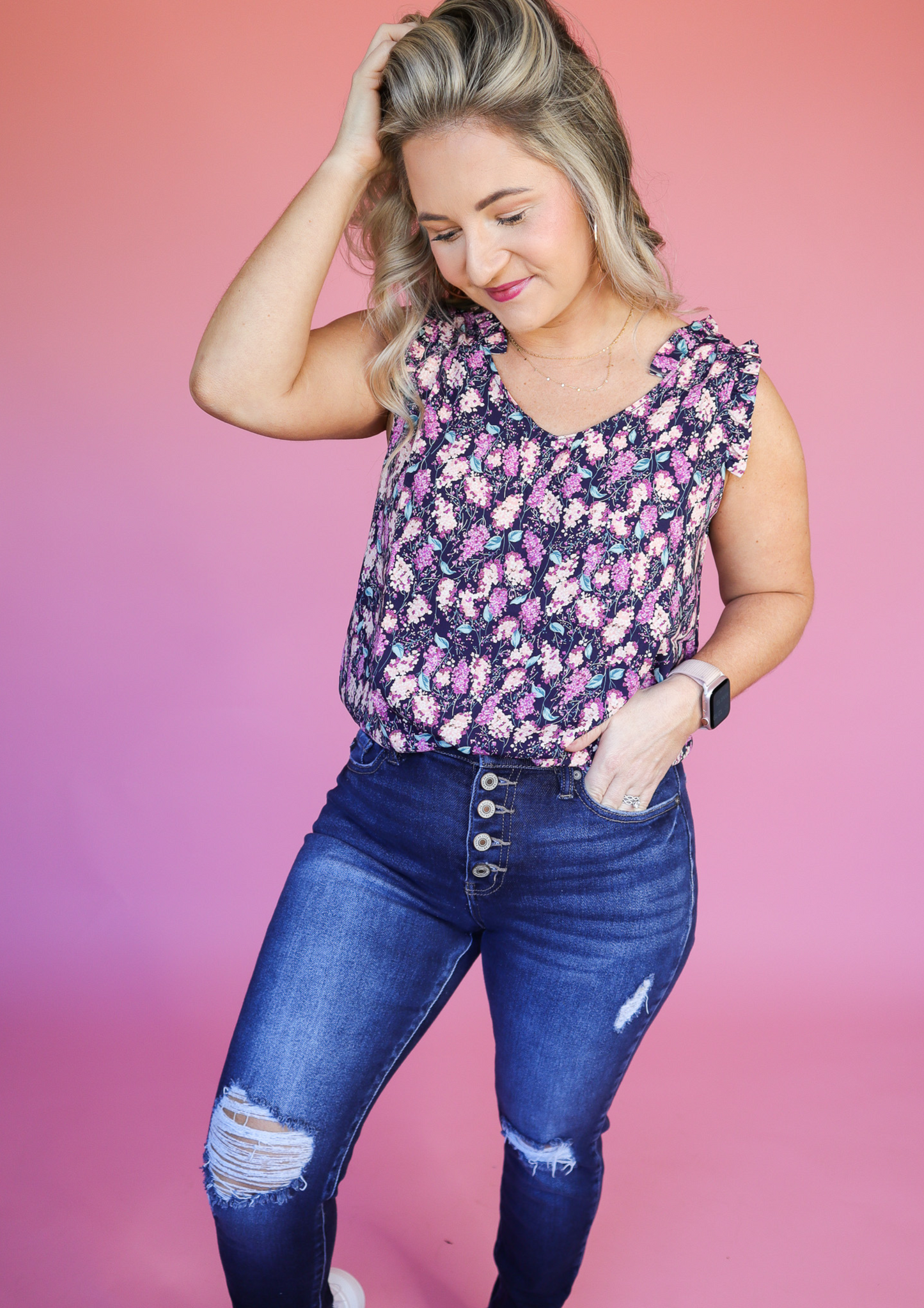 BLOOMS WAITING RUFFLED TOP - FINAL SALE