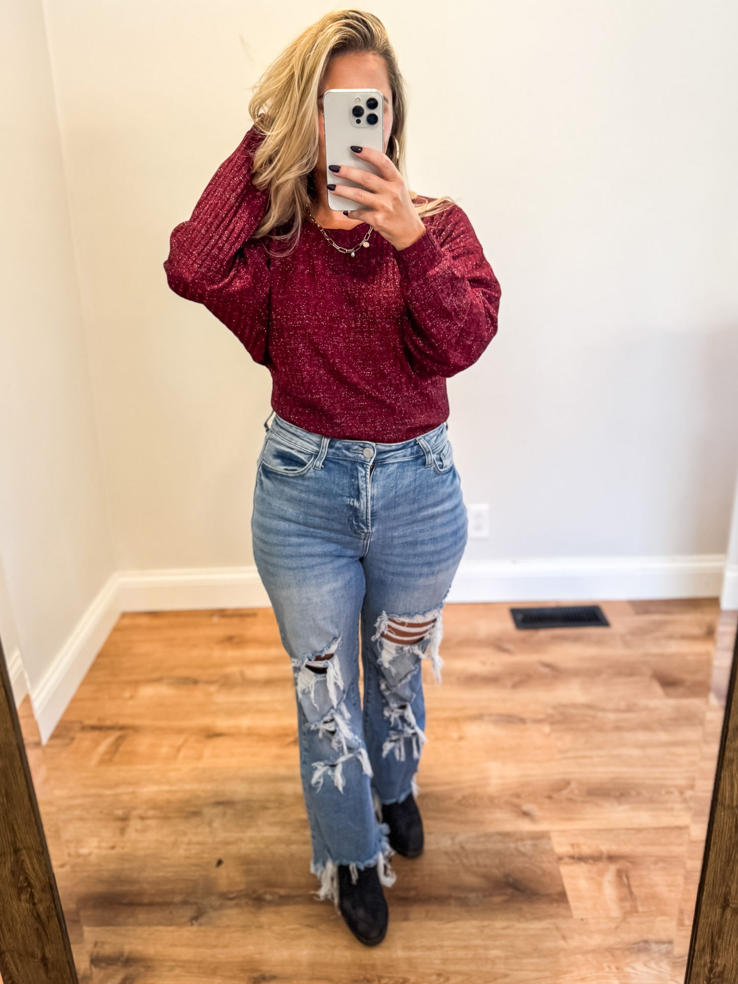 WINTER NIGHTS SKY METALLIC RIBBED KNIT TOP
