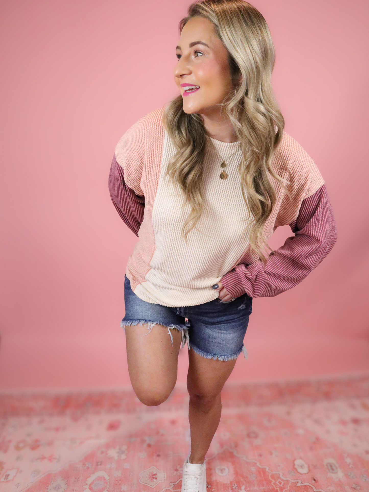 GIVE IT A GO SPRING PASTEL RIBBED COLOR BLOCK TOP