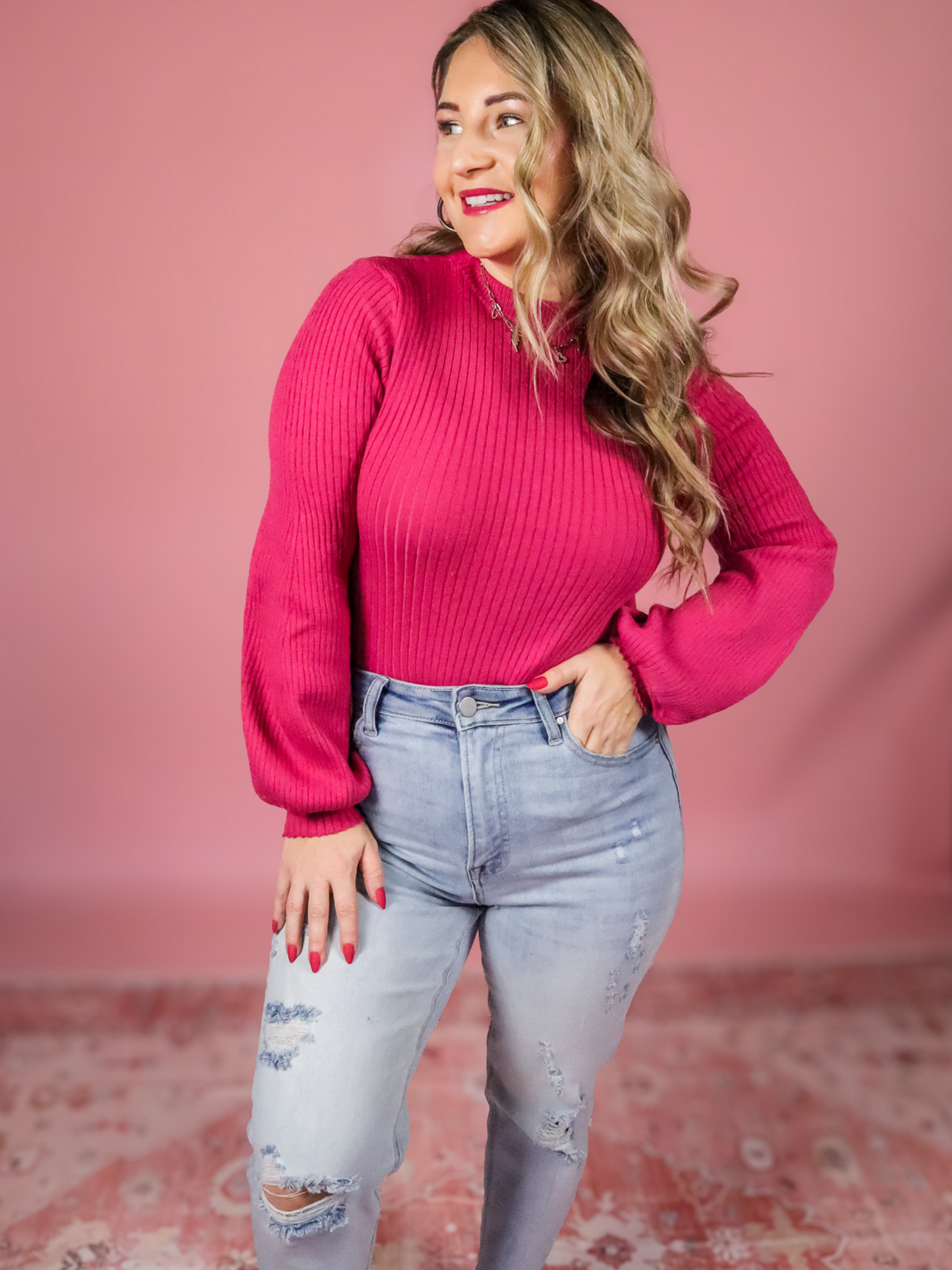 WITH LOVE RIBBED SWEATER MOCK NECK BODYSUIT - FINAL SALE