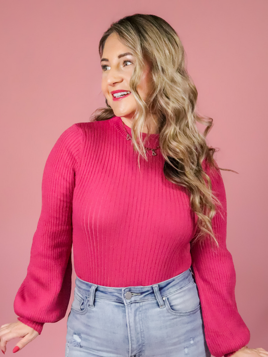 WITH LOVE RIBBED SWEATER MOCK NECK BODYSUIT - FINAL SALE