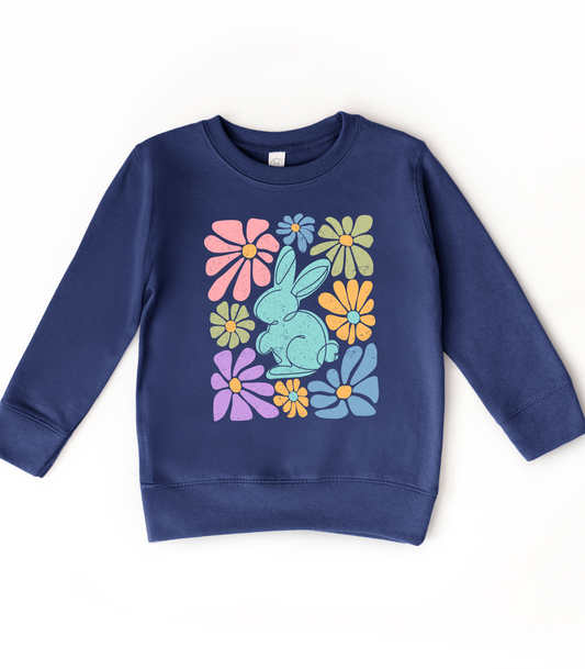 FLORAL BUNNY BLUE TEE/CREW - TODDLER/YOUTH