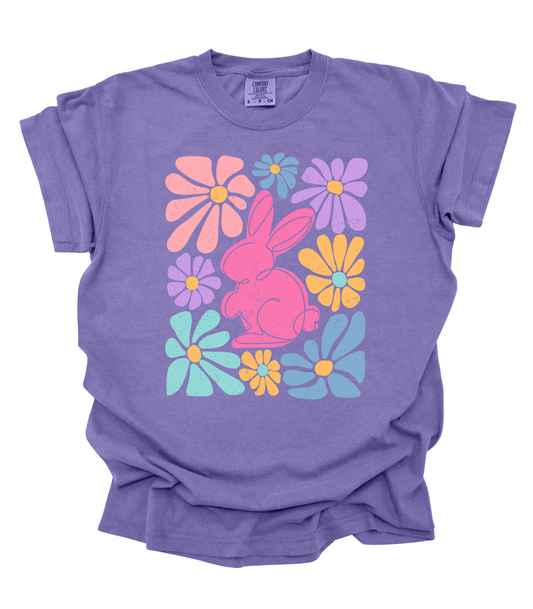 FLORAL BUNNY PINK TEE/CREW