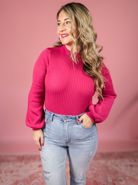 WITH LOVE RIBBED SWEATER MOCK NECK BODYSUIT - FINAL SALE