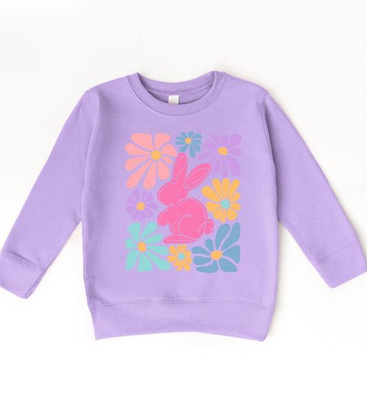 FLORAL BUNNY PINK TEE/CREW  - TODDLER/YOUTH