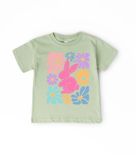 FLORAL BUNNY PINK TEE/CREW  - TODDLER/YOUTH