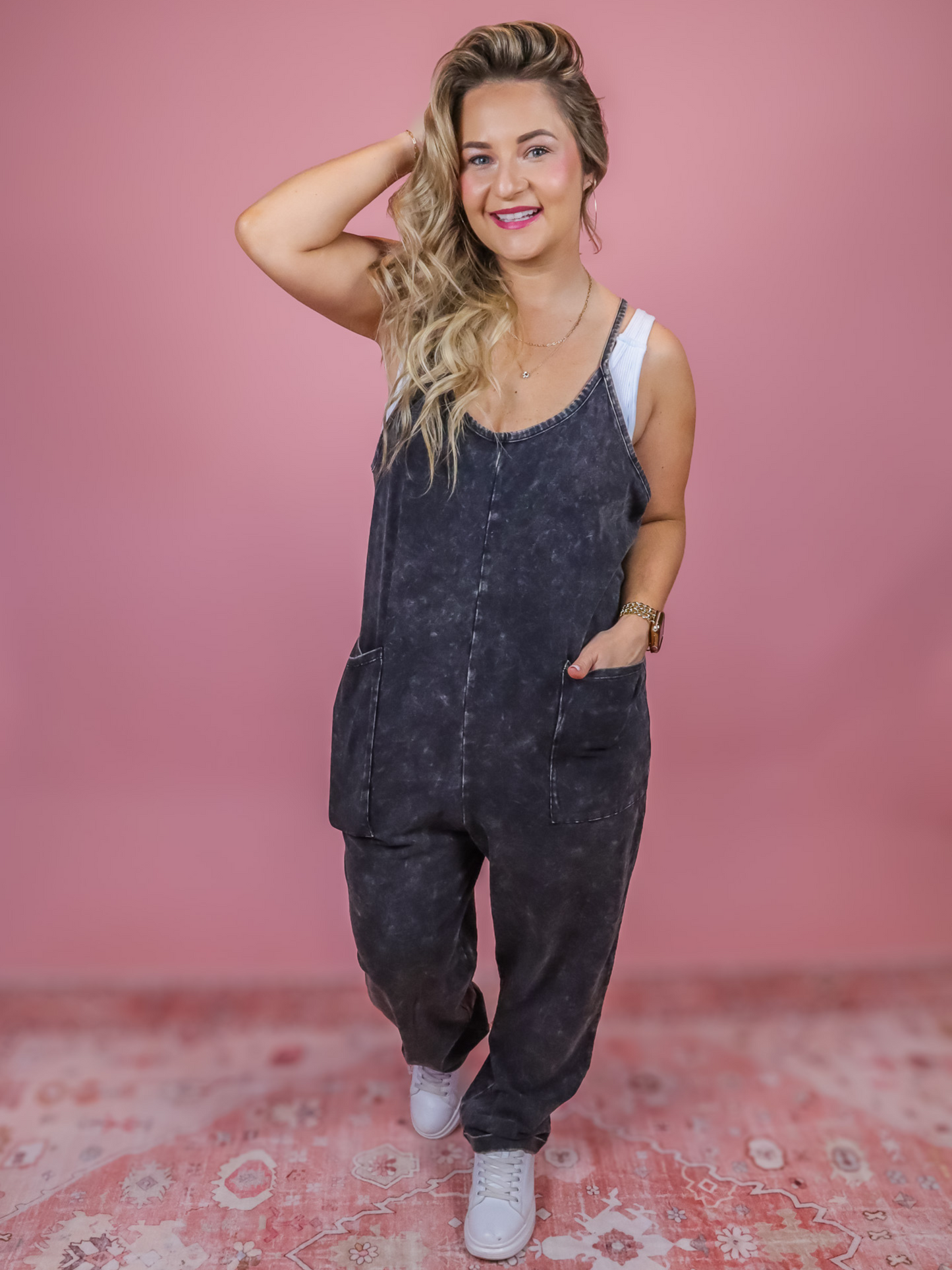 RESTOCK - CAN'T GO WRONG BLACK MINERAL WASHED ROMPER