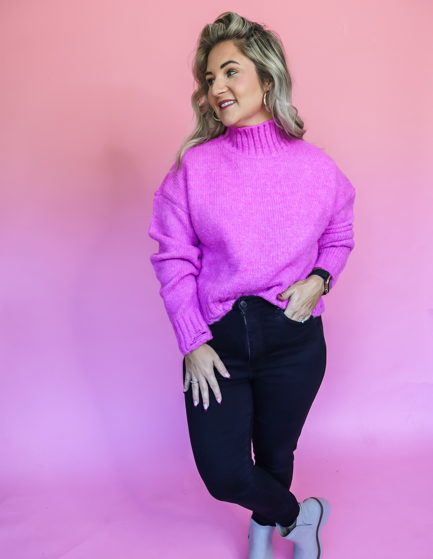 ENDLESS LOVE MOCK NECK PINK DISTRESSED SWEATER - FINAL SALE
