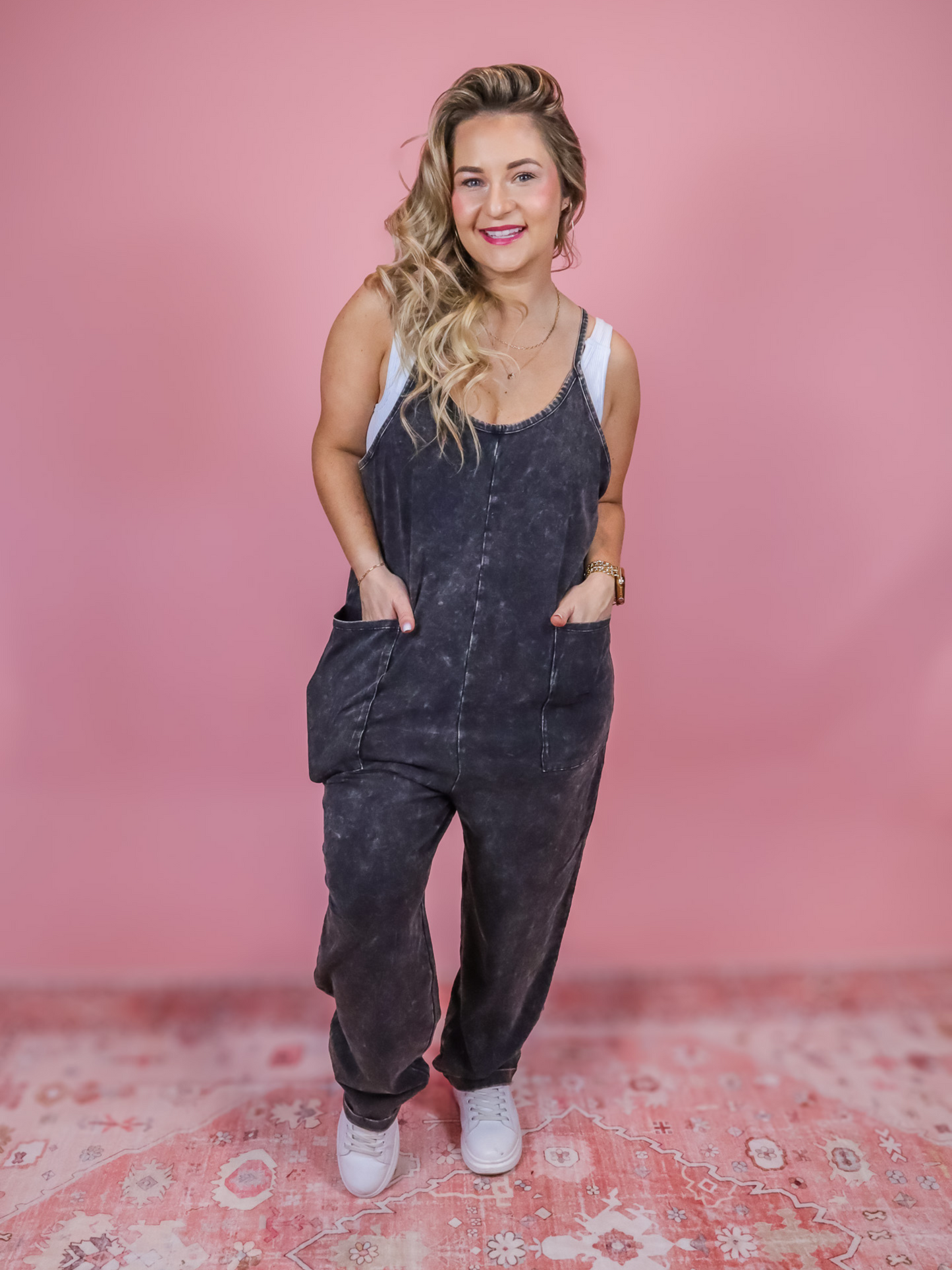 RESTOCK - CAN'T GO WRONG BLACK MINERAL WASHED ROMPER