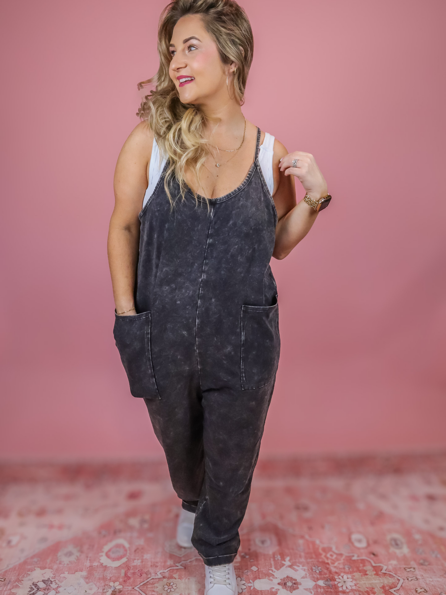 RESTOCK - CAN'T GO WRONG BLACK MINERAL WASHED ROMPER