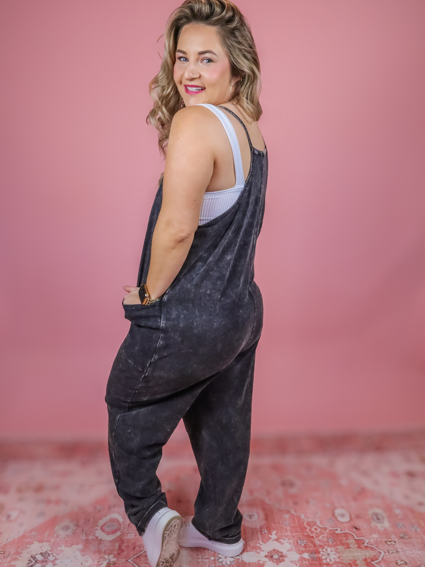 RESTOCK - CAN'T GO WRONG BLACK MINERAL WASHED ROMPER