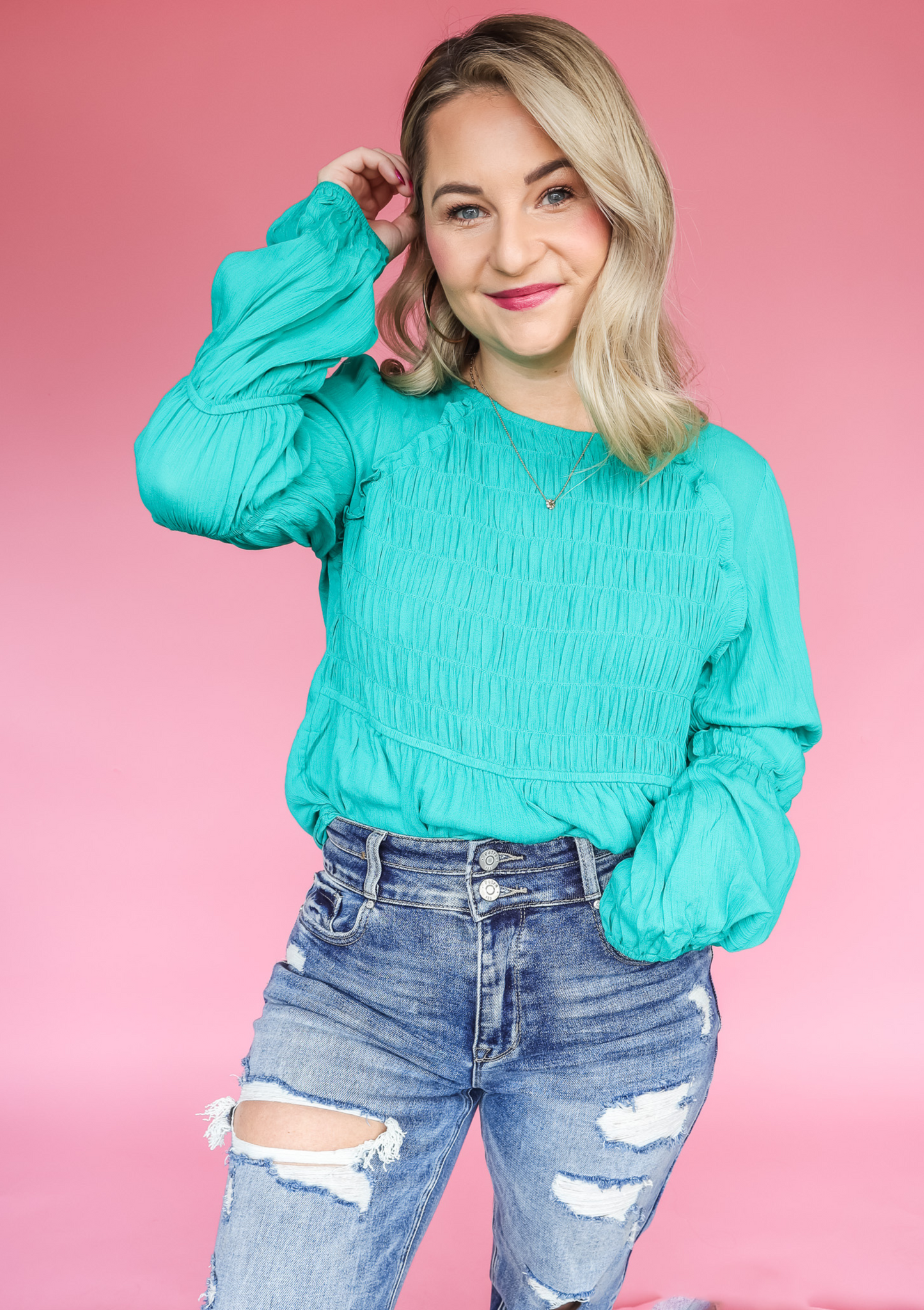 PAINT THE SKY GAUZE RUFFLE BABYDOLL TOP