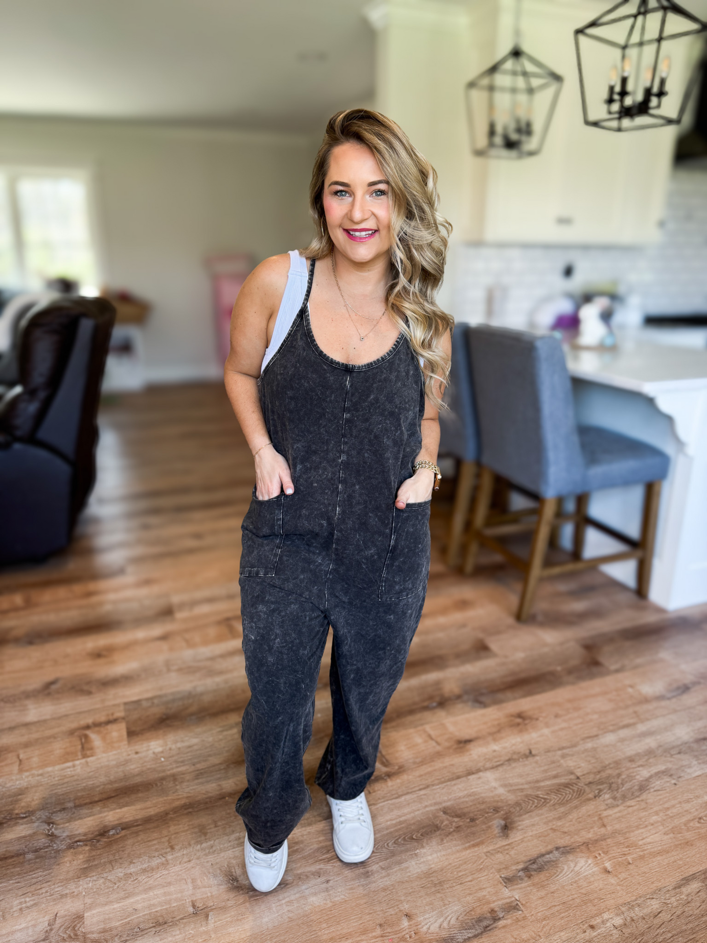 RESTOCK - CAN'T GO WRONG BLACK MINERAL WASHED ROMPER