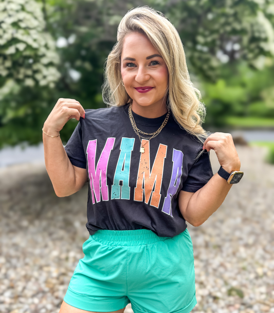 COLOR POP VARSITY SEMI CROPPED MAMA TEE