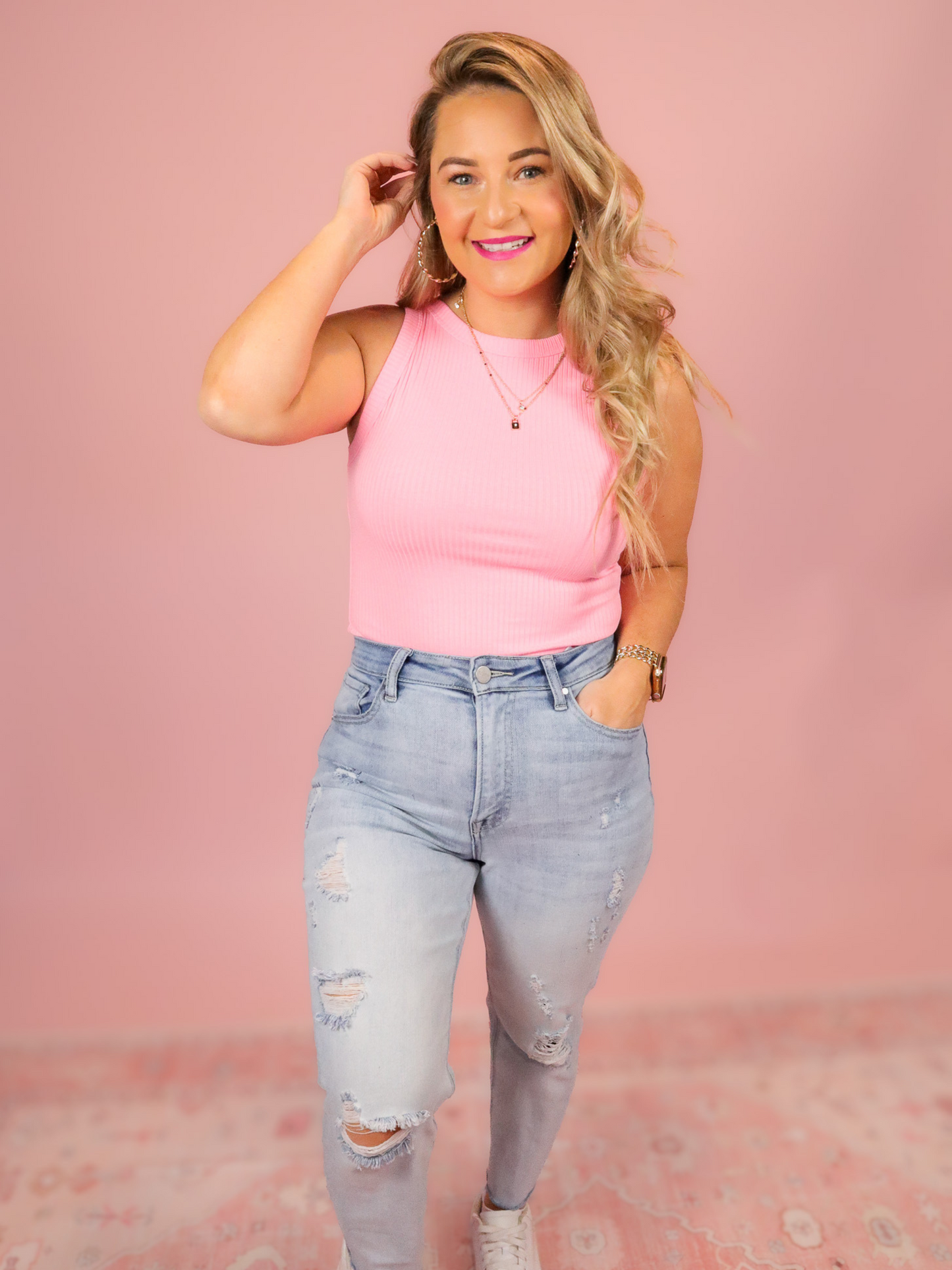 PERFECT PINK EVERYDAY BASIC RIBBED TANK