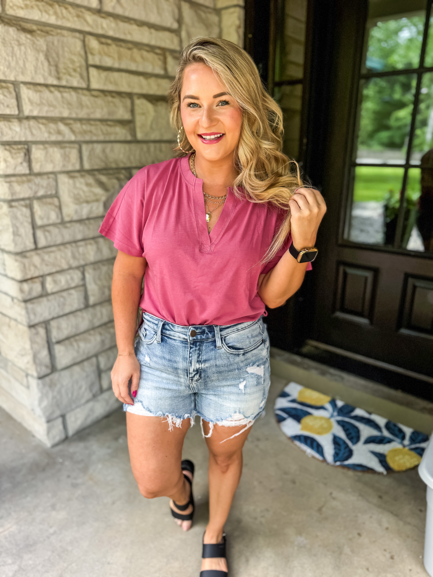 THROW & GO ULTIMATE COMFORT PIMA COTTON HENLEY TEE - MAUVE