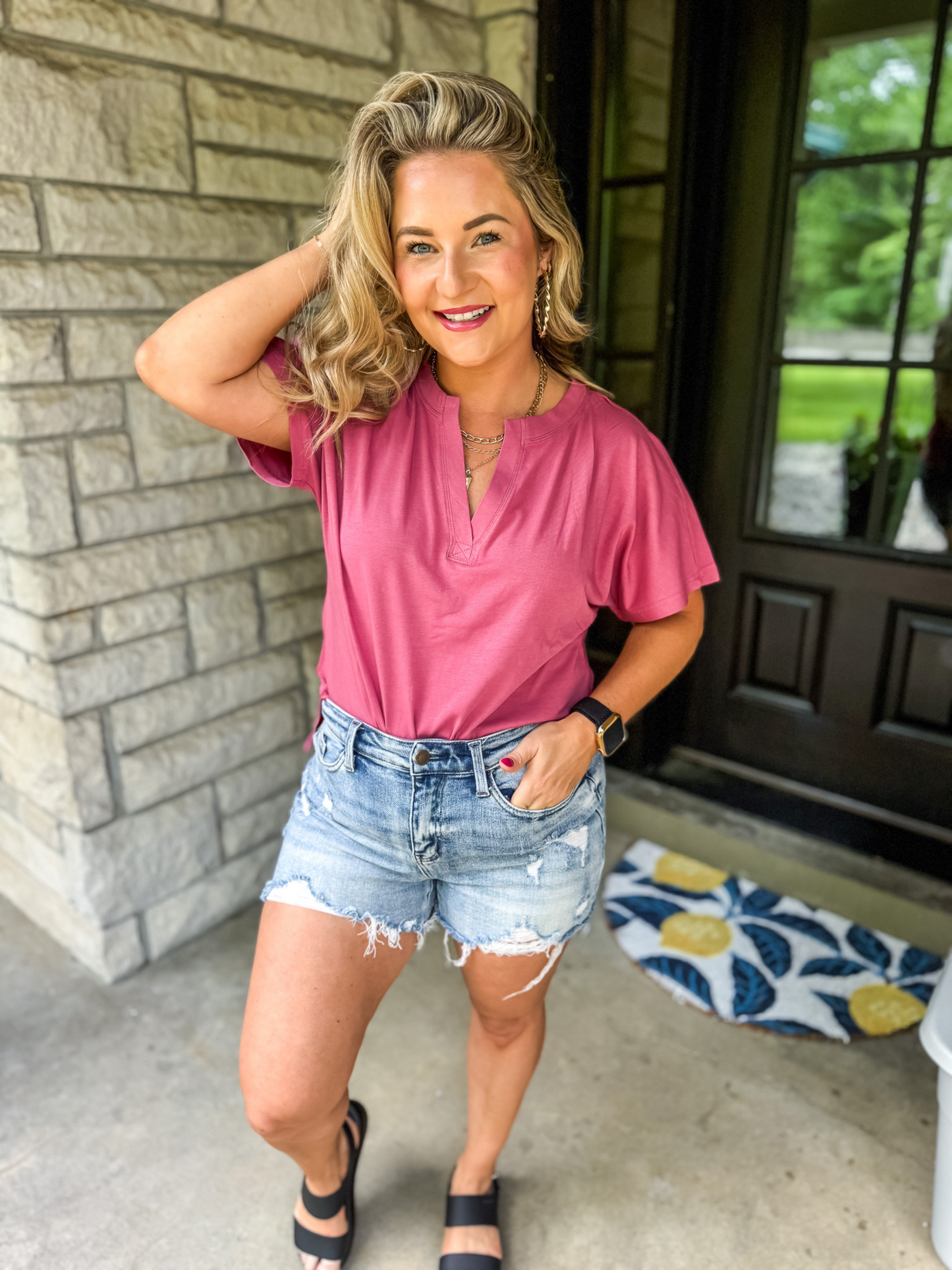 THROW & GO ULTIMATE COMFORT PIMA COTTON HENLEY TEE - MAUVE