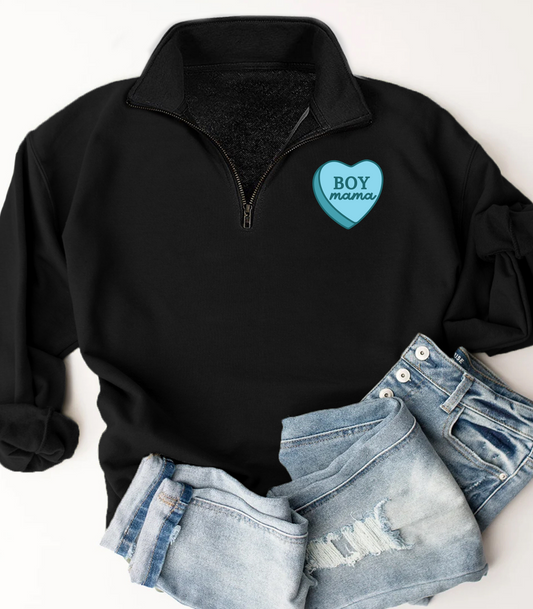 BOY MAMA LEFT CHEST VALENTINE'S DAY QUARTER ZIP