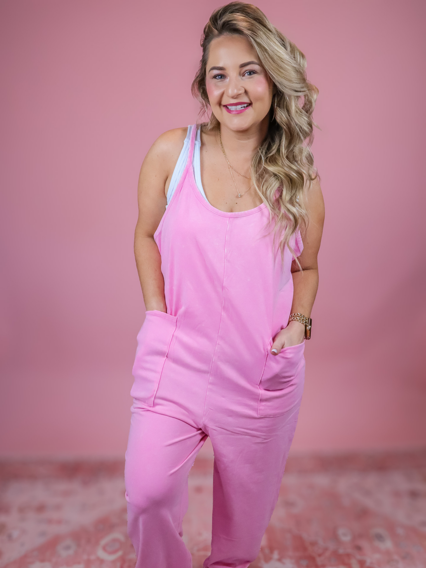 RESTOCK - COTTON CANDY PINK MINERAL WASHED ROMPER