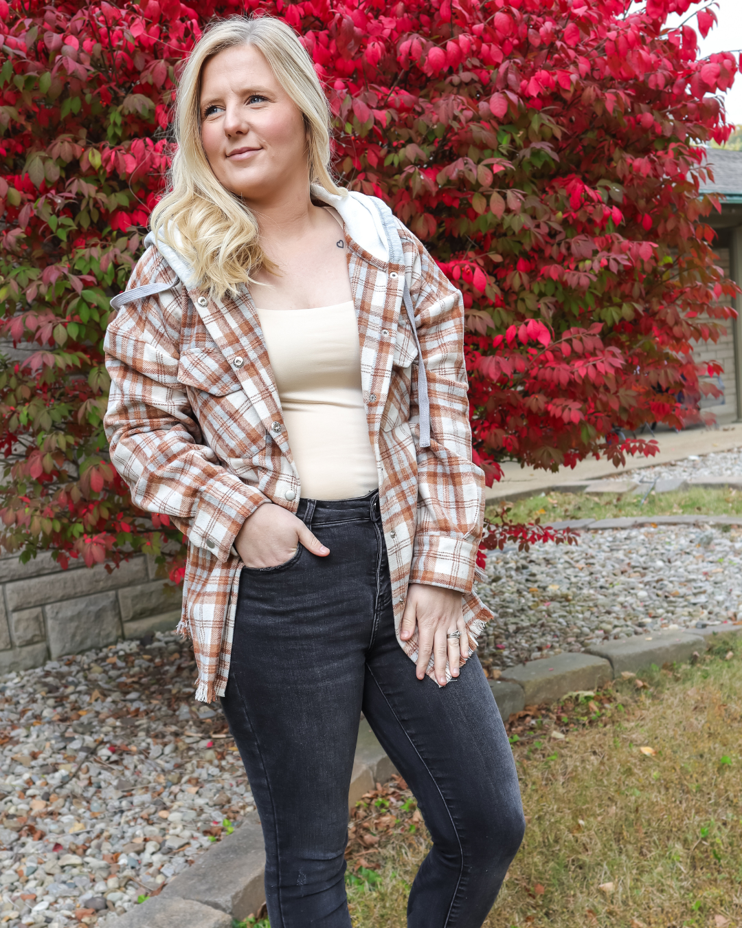 SEE YOU OUTSIDE HOODED FLANNEL CAMEL SHACKET - FINAL SALE