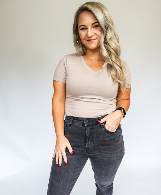 BUY ME A LATTE BASIC V NECK TEE